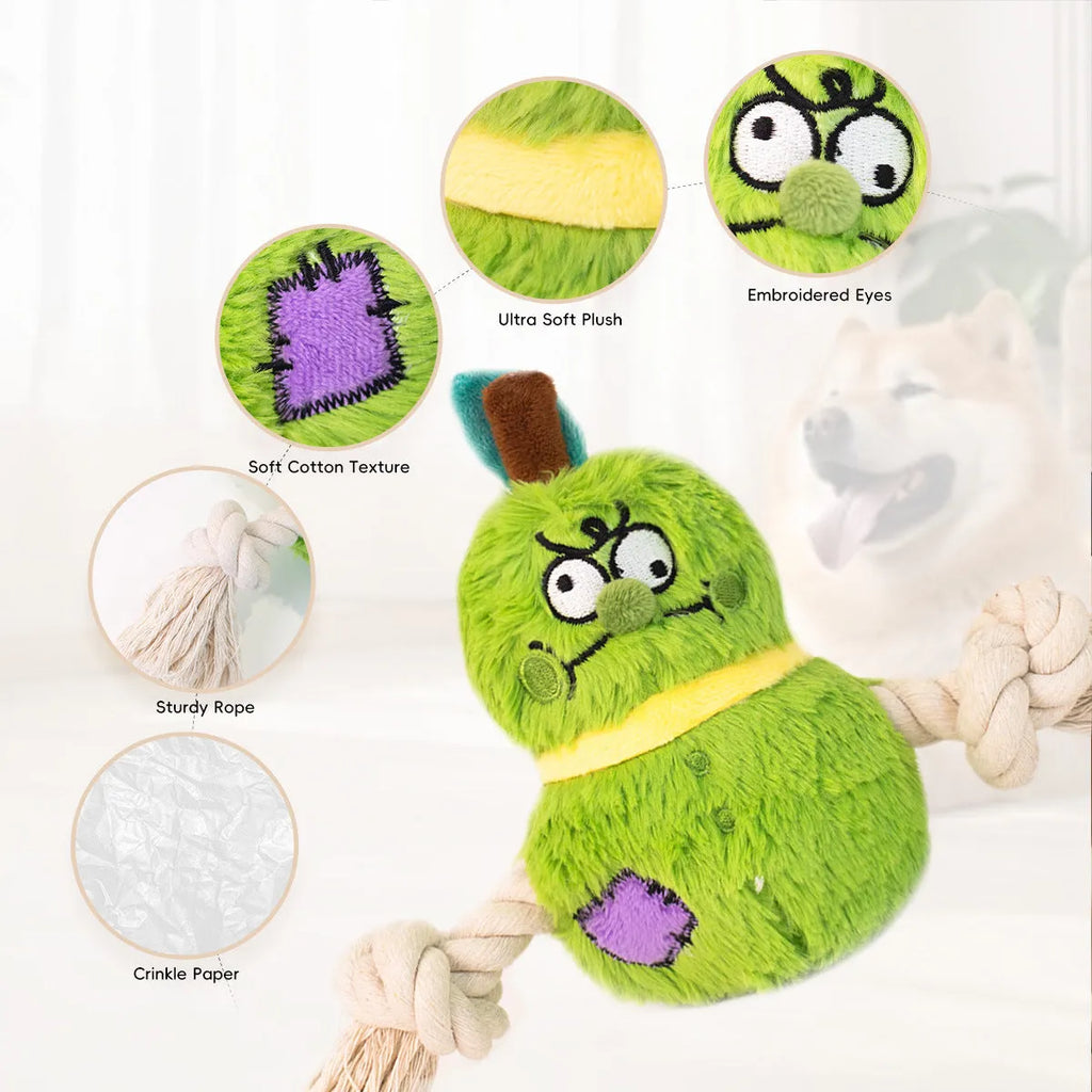 Interactive plush rope knot dog toy for tug of war games with bite-resistant design