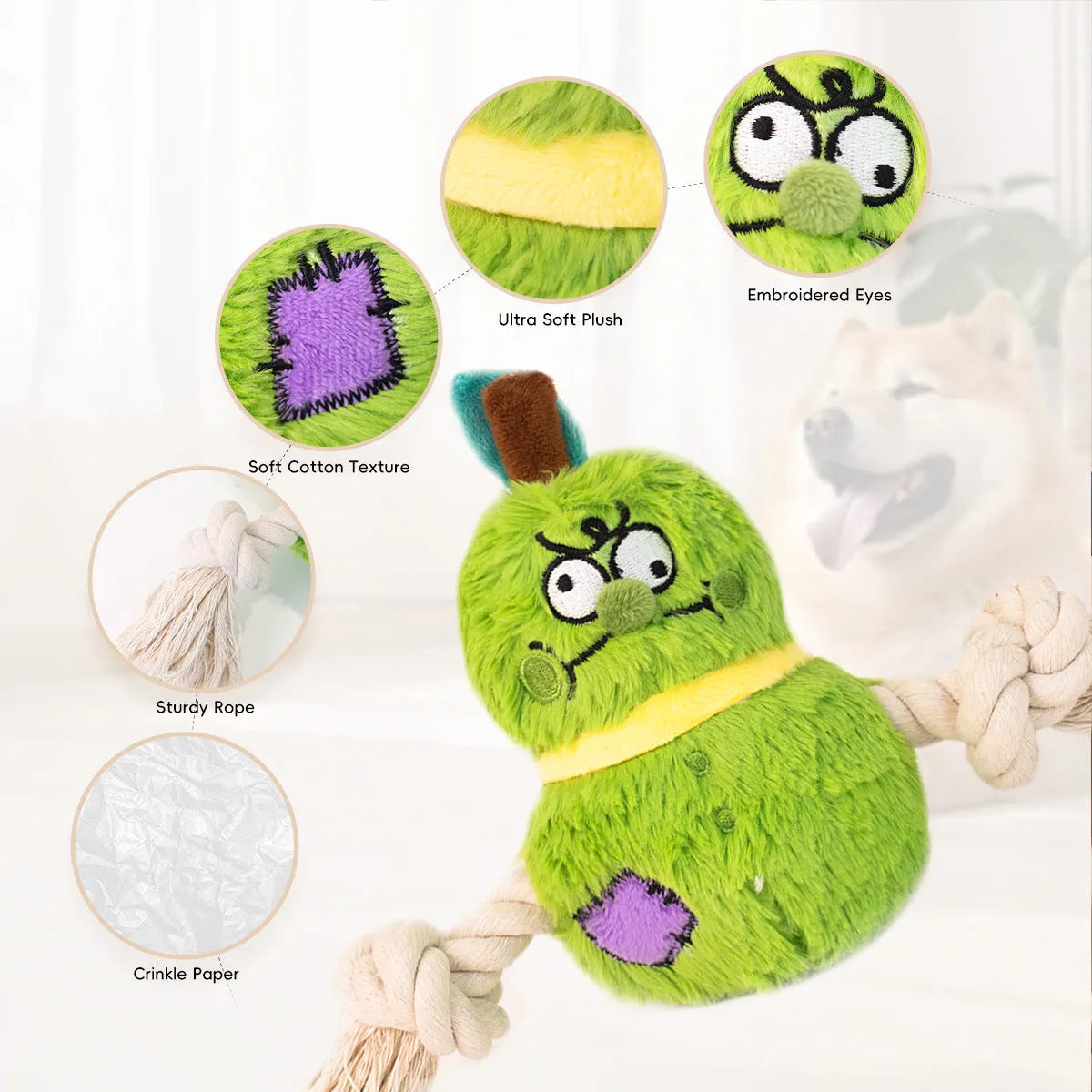 Interactive plush rope knot dog toy for tug of war games with bite-resistant design