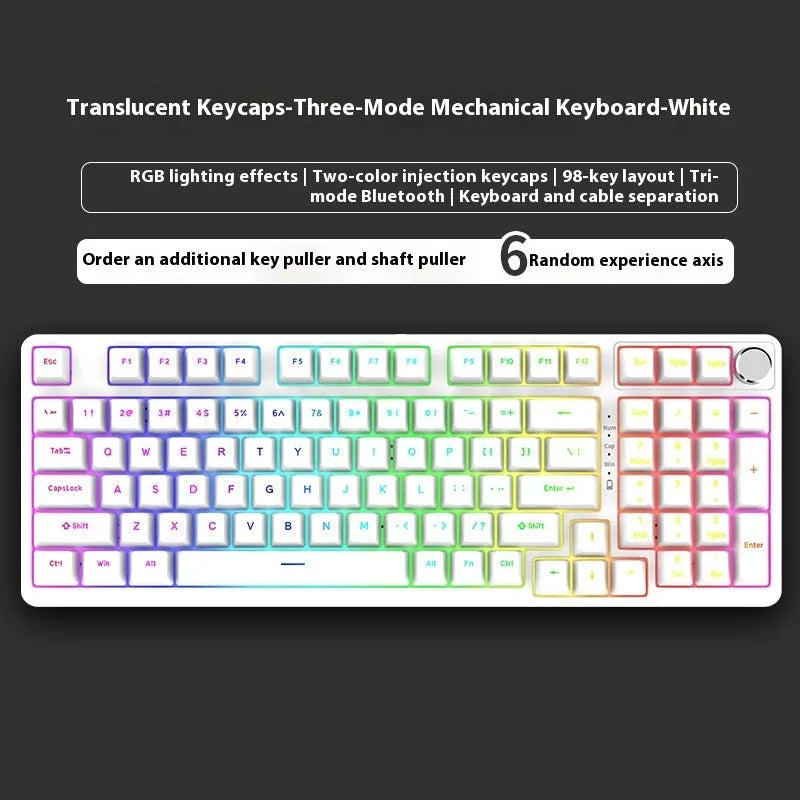98 key wireless Bluetooth mechanical keyboard kit with metal knob and multiple colour options
