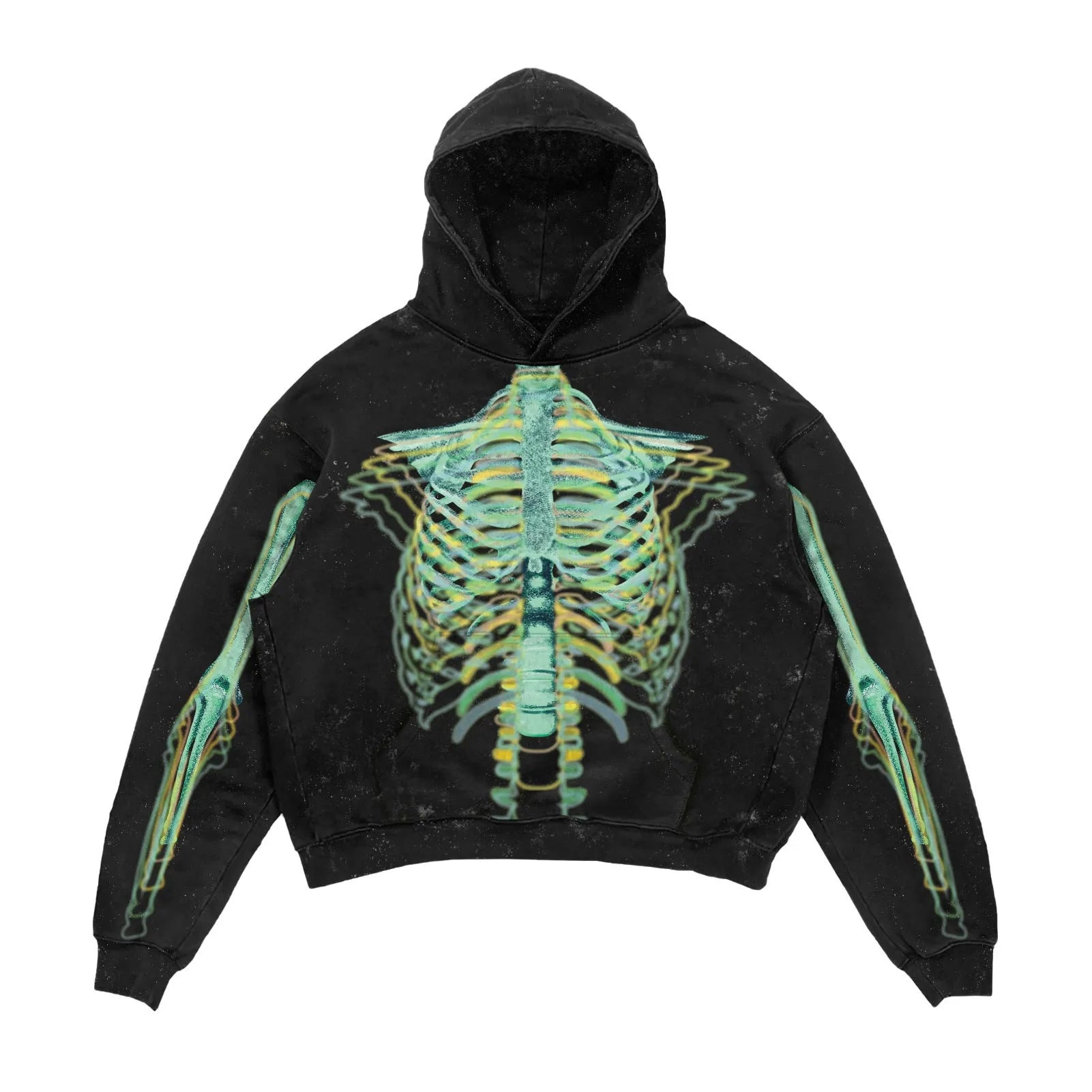 3D printed Halloween hoodie in black with slim fit and printed three-dimensional patch bag