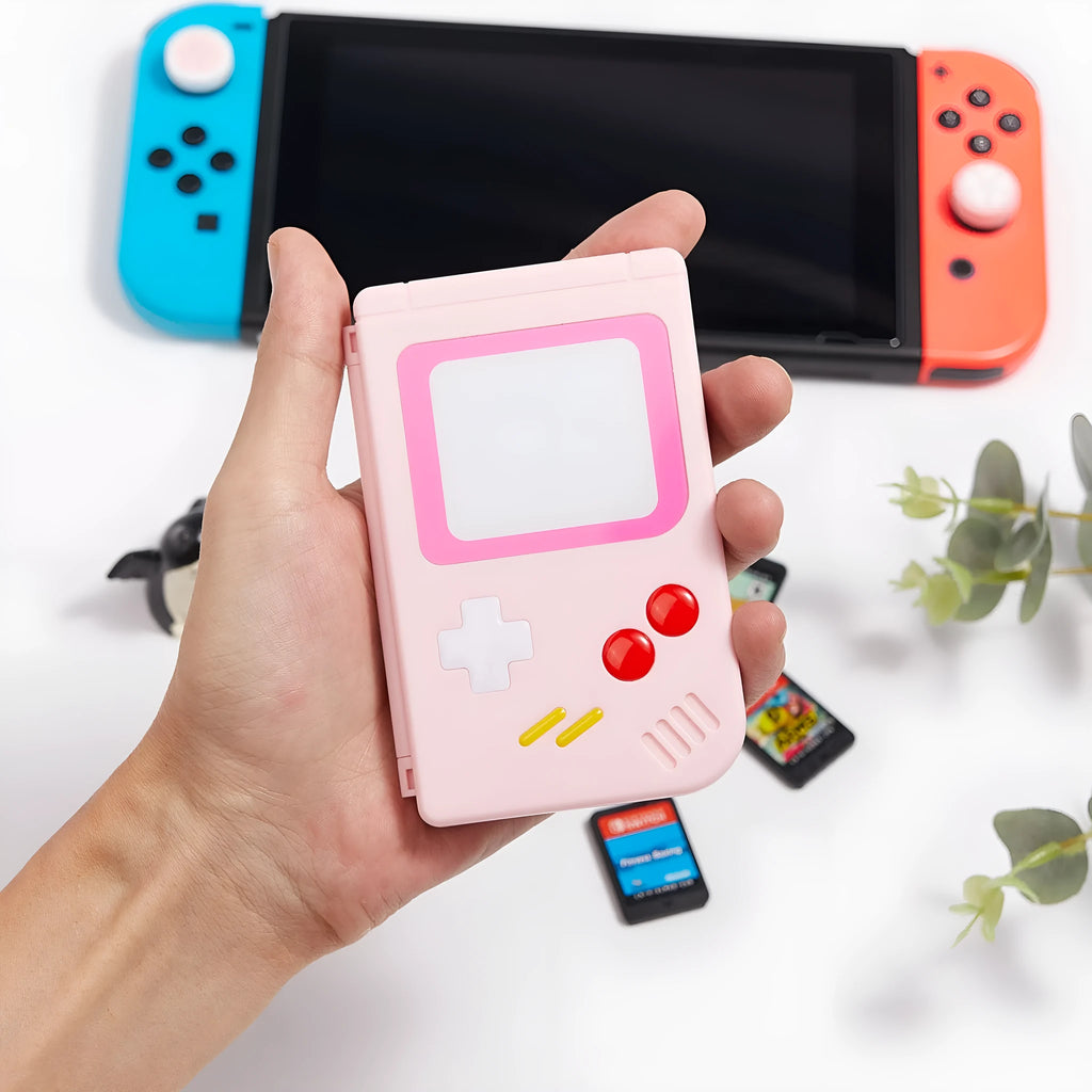 Nintendo Switch game card storage box in blue, pink and white colour options