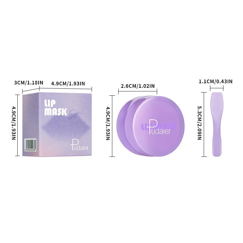 Exfoliating lip balm jar with scraper tool for moisturising and softening lip cutin