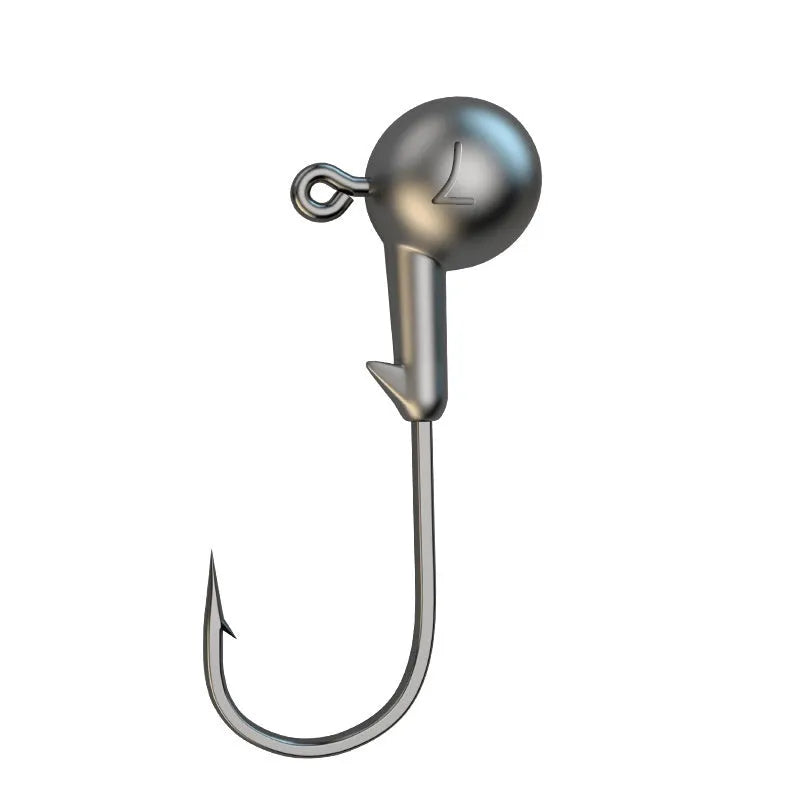 Set of 50 lead-headed steel jig hooks in primary colours for fishing.