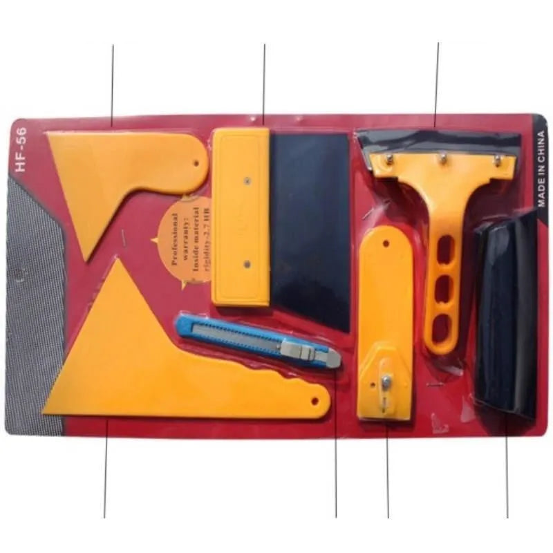 Seven-piece car foil tool set with scrapers, knives and film installation tools