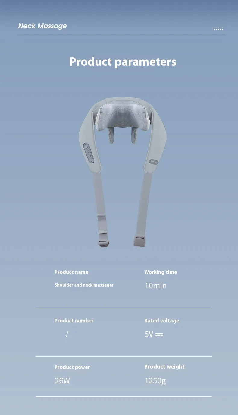 Grey USB-powered neck and back massager with infrared physiotherapy function and dual gear settings