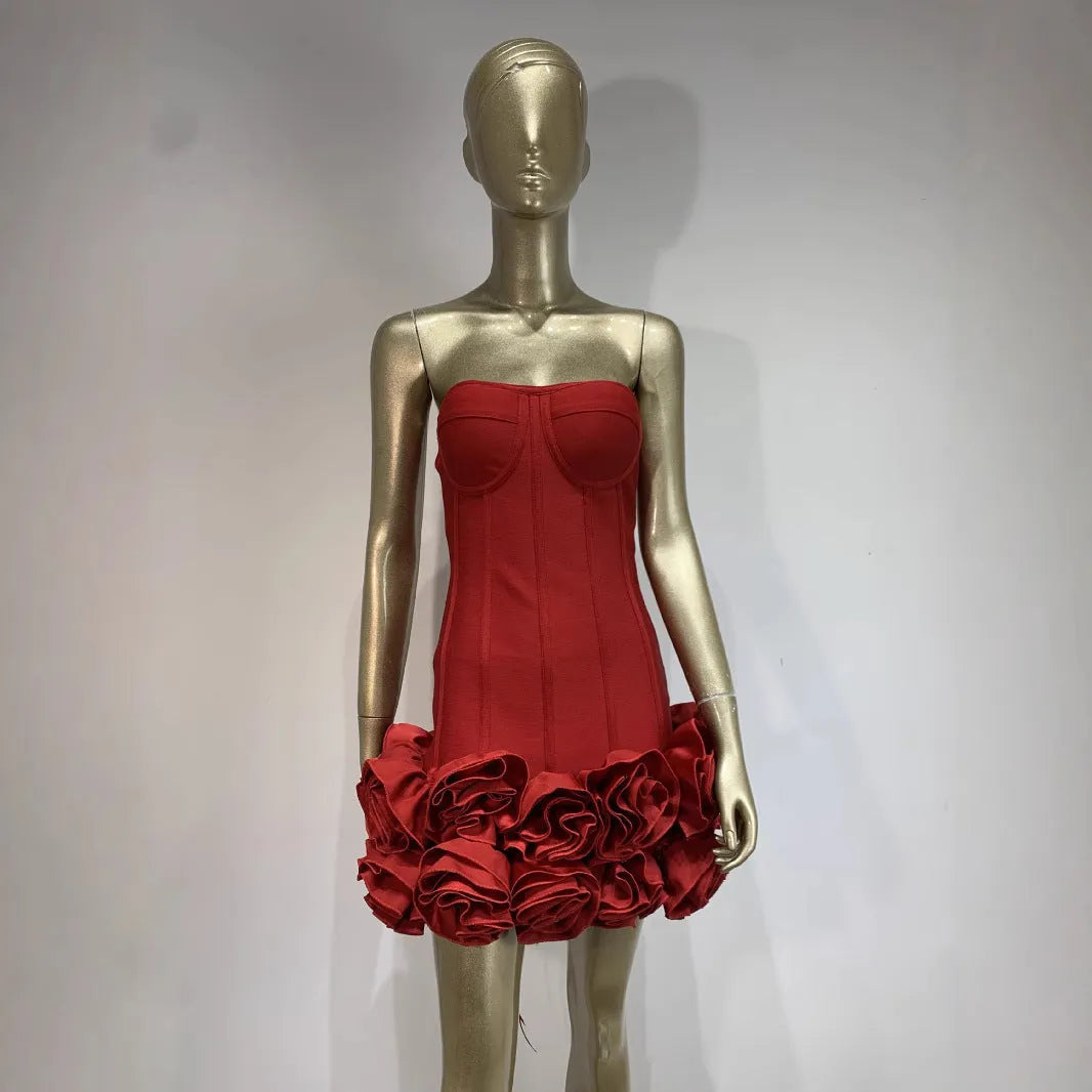 A woman wearing a solid-colour, mid-waist urban style dress available in black, red, or white.