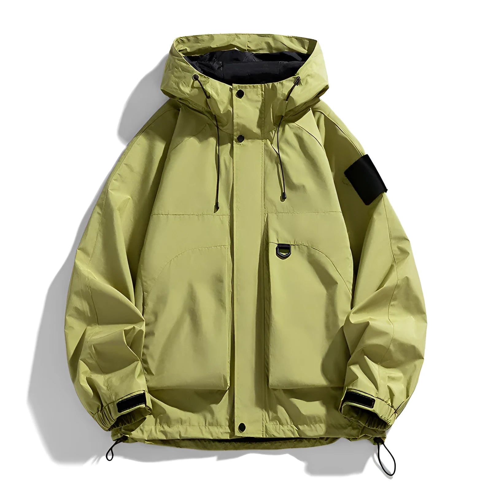 Men's waterproof windproof hooded jacket in polyester blend fabric available in black purple ginger yellow colours