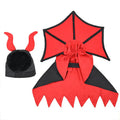 Black polyester pet vampire cloak and hat Halloween costume set shown on pet