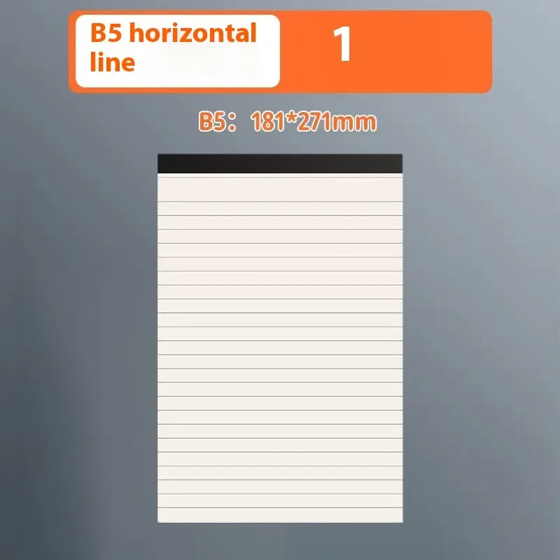 Tearable writing pad notebook in A5 size with grid ruling, 80 sheets.