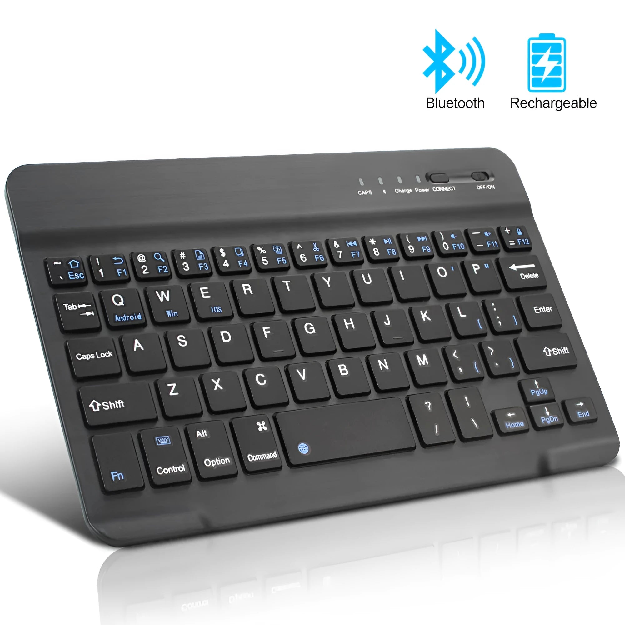 Mini black and white Bluetooth wireless keyboard for 7-inch, 9-inch and 10-inch tablets