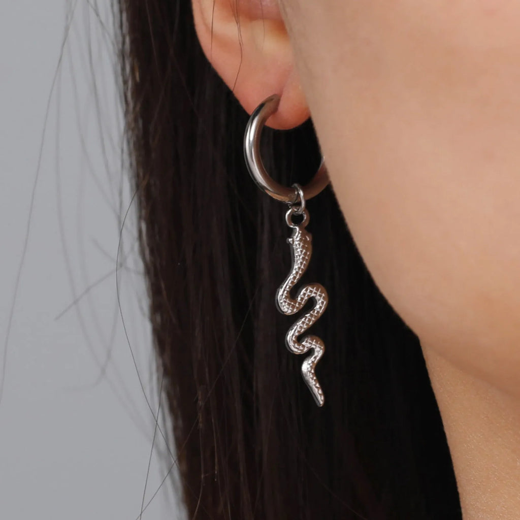 Gold plated snake-shaped vintage clip-on earrings on stainless steel base