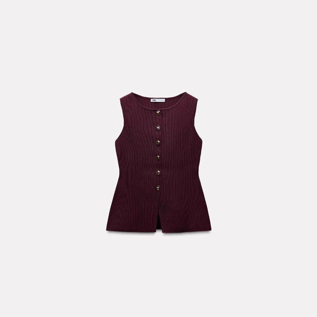Gold button sweater vest in viscose fabric with slim fit design