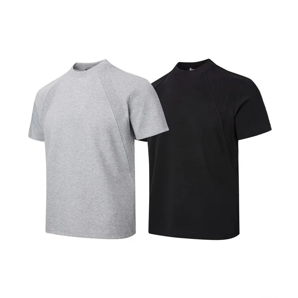 Loose-fit short sleeve top with textured air layer stitching in black.