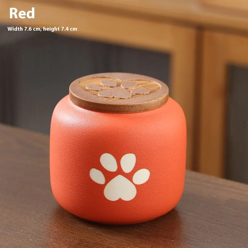 Ceramic pet funeral urn moisture-proof footprint design 180ml or 500ml black red white yellow