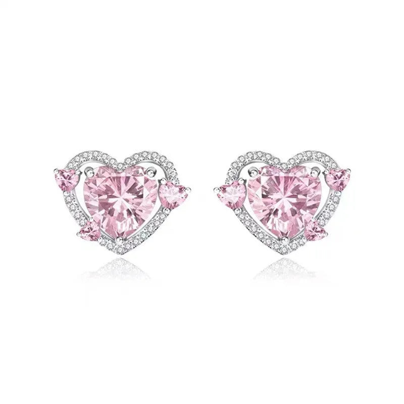 Guardian Heart Stud Earrings with white gold-coloured electroplated finish and heart shape design