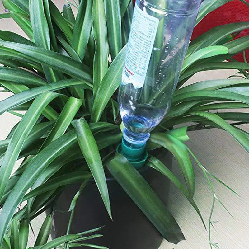 Green ceramic plant water dripper device for automatic garden irrigation with cola bottles