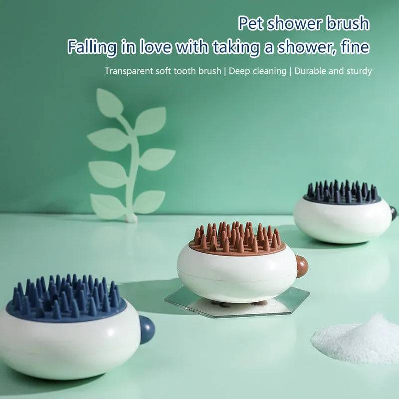 Panda-shaped silicone bath brush for washing cats and dogs with soft bristles