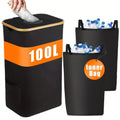 Black bamboo storage basket with lid showing removable bottle compartment and ventilation holes