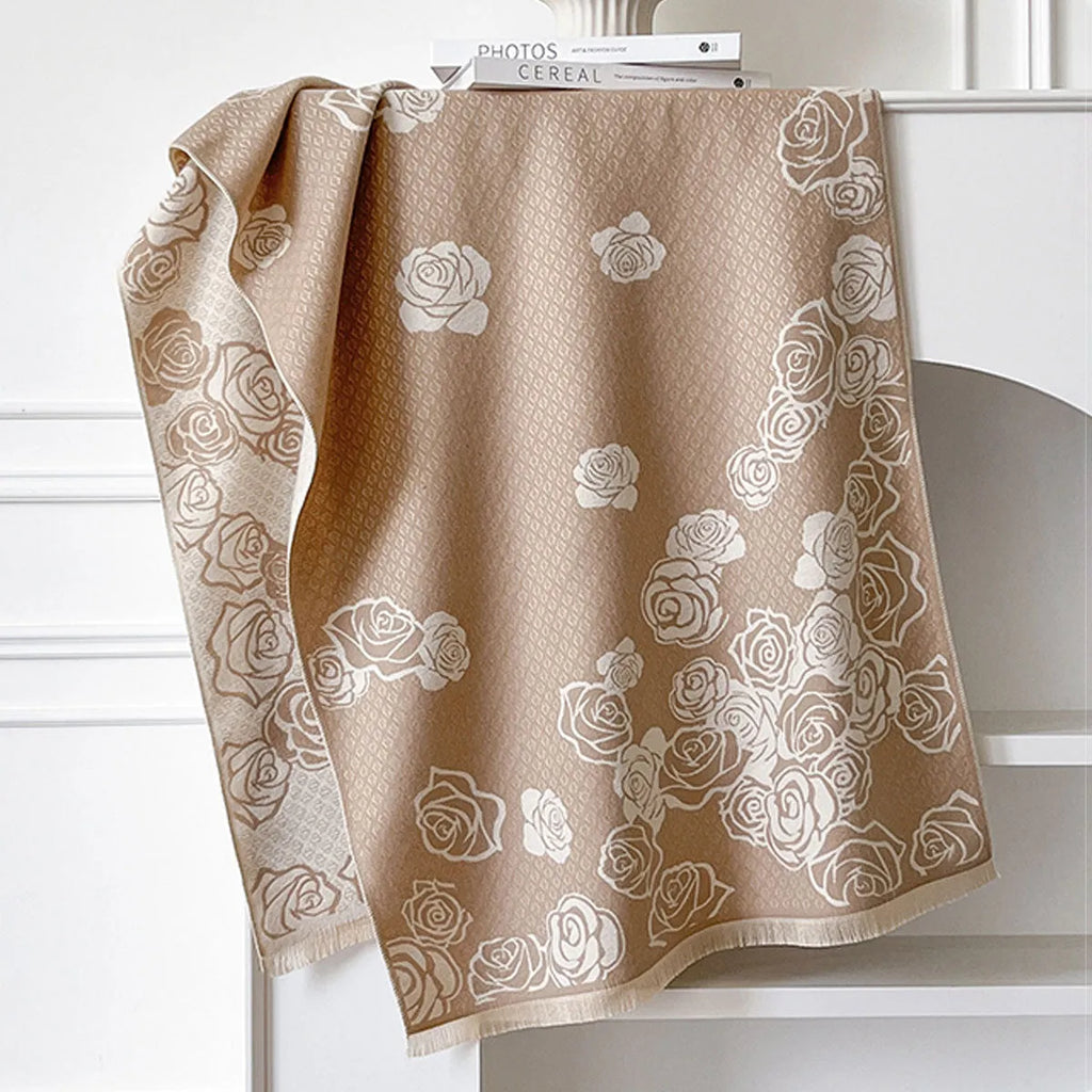 Imitation cashmere winter scarf with tassel detailing in grey colour, measuring 185cm by 65cm