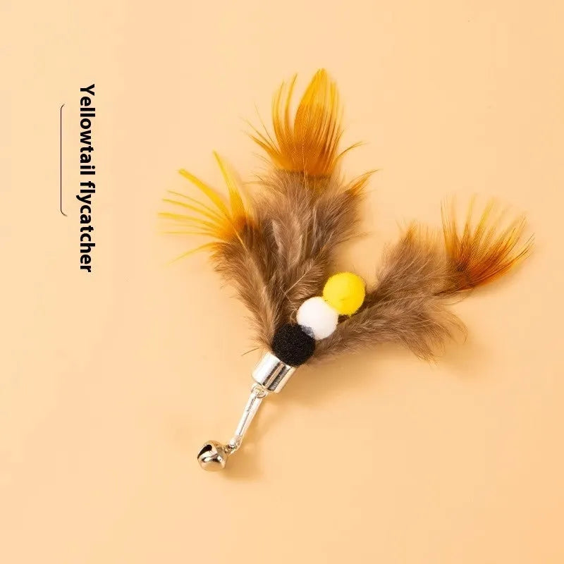 Three steel wire cat toy replacement heads with small flying insect designs for fishing rod toys
