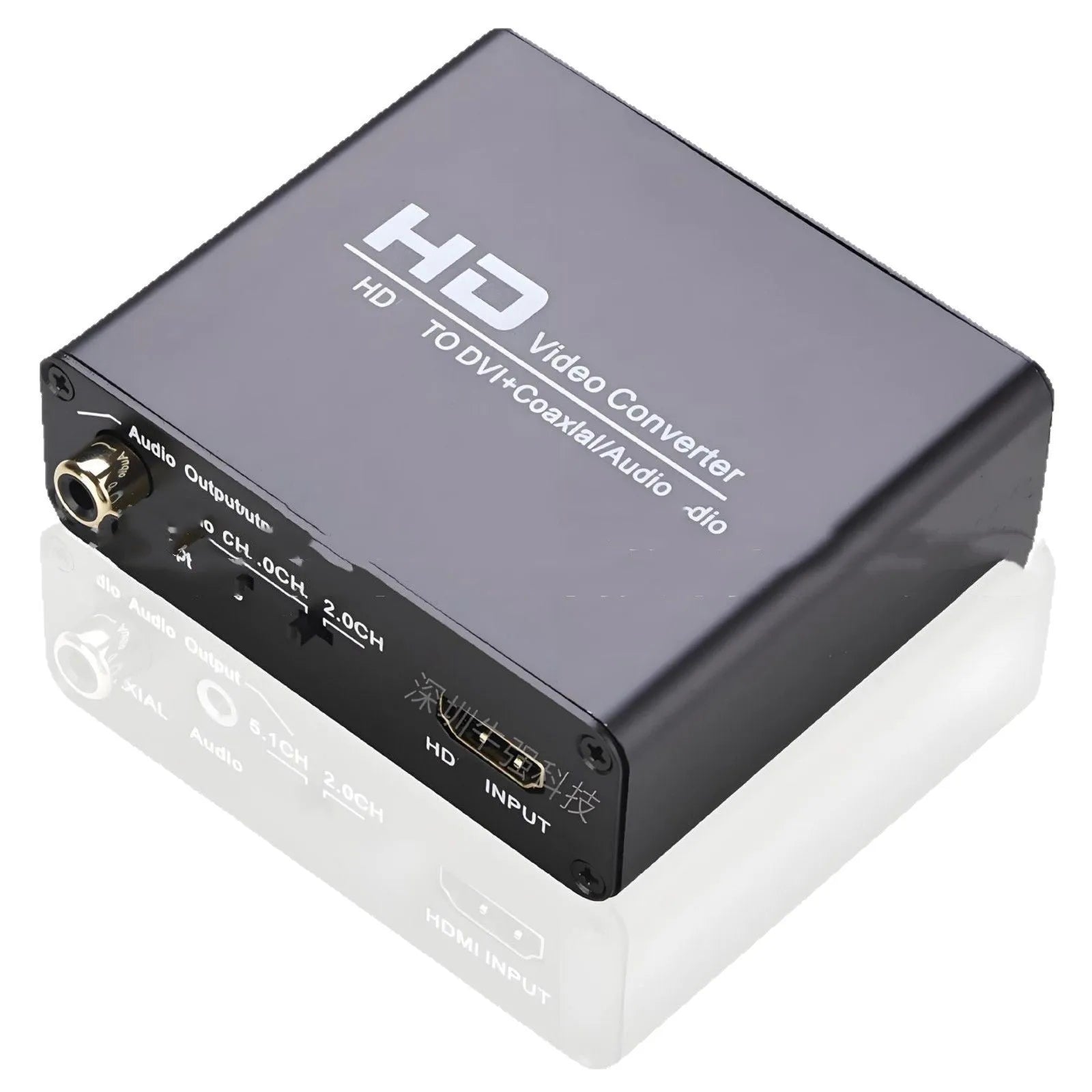Black HDMI to DVI converter with 1.5 metre cable and coaxial audio output