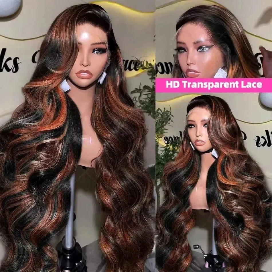 Gradient brown big wave wig with high-temperature fibre and headgear