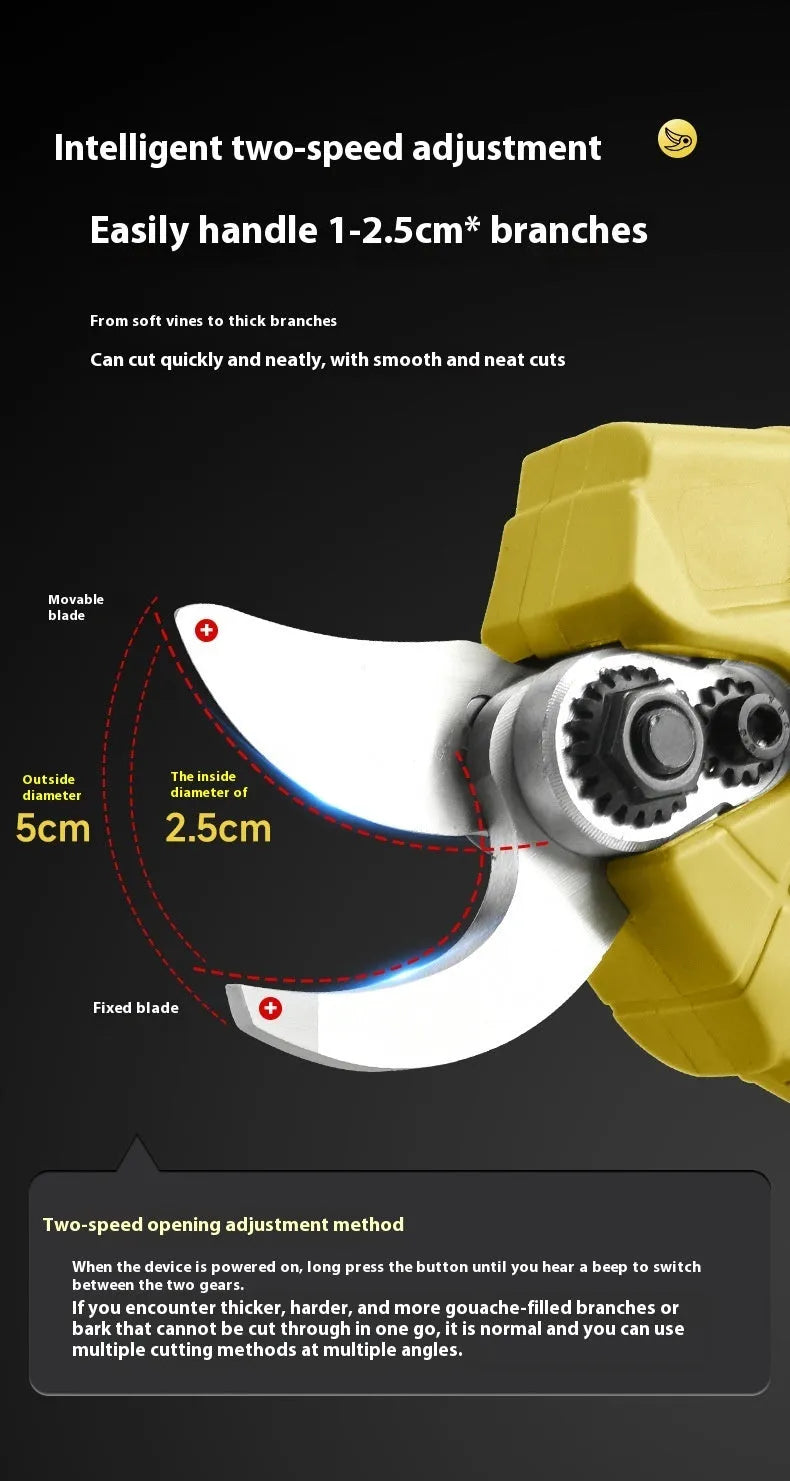 Wireless electric pruning shears with lithium batteries in plastic storage case