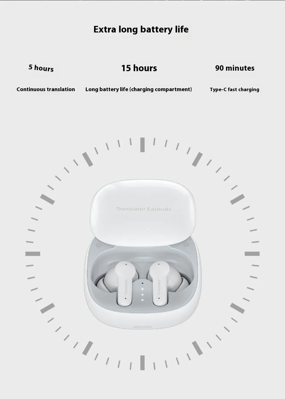 M3 White Bluetooth translation headphones with 144 language support and 35dB noise cancelling