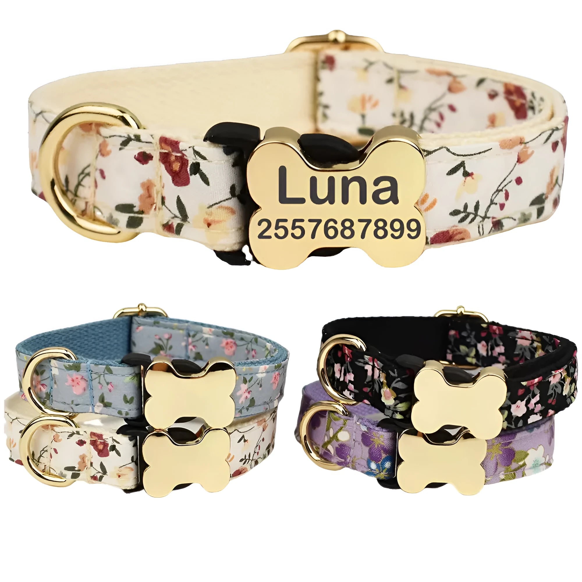 Flat fabric printed grid pattern nylon dog collar with adjustable bone buckle fastener