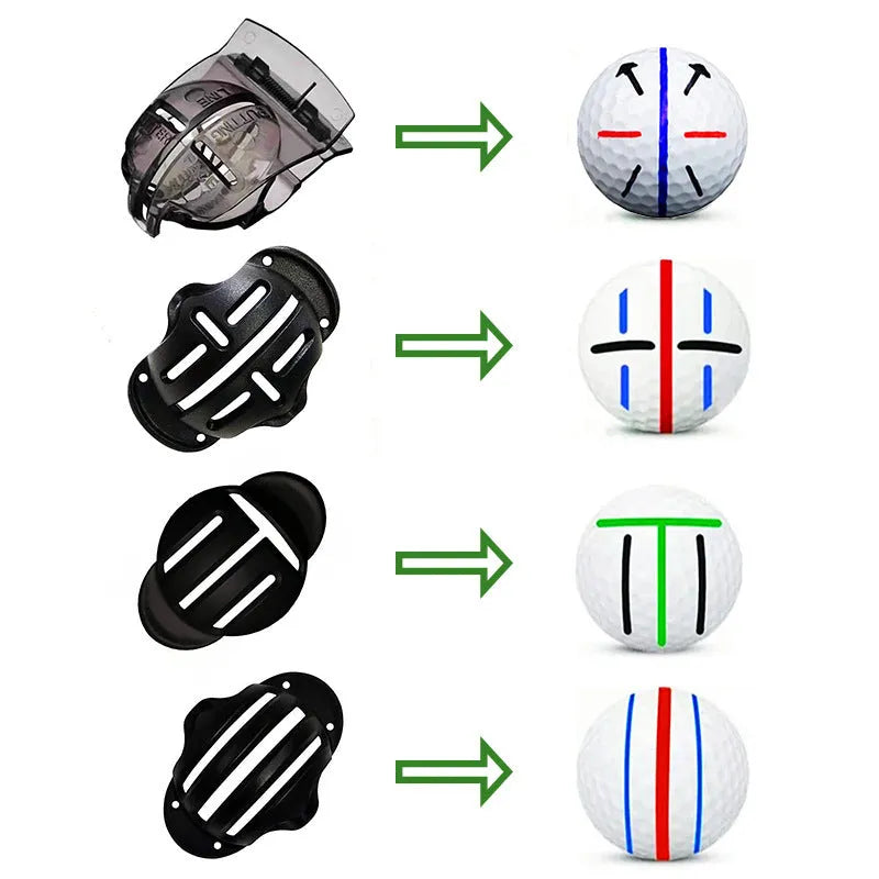 Golf putting alignment tool set with plastic scribers and drawing pens for practice green marking