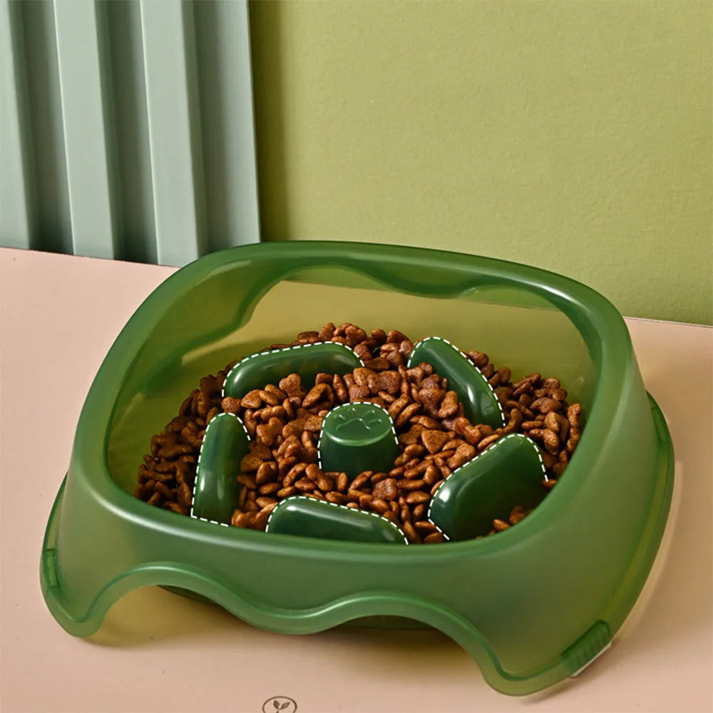 Plastic anti-choking slow feeder dog bowl in blue, grey, green or orange colours