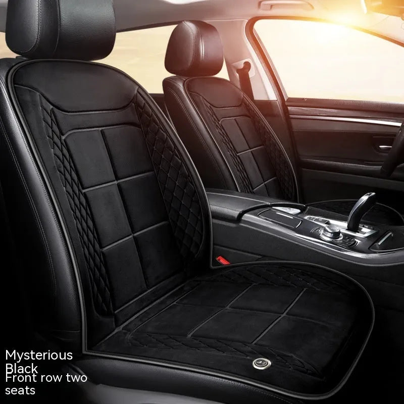 Automotive heating cushion on car seat in beige colour with cotton filler for winter comfort