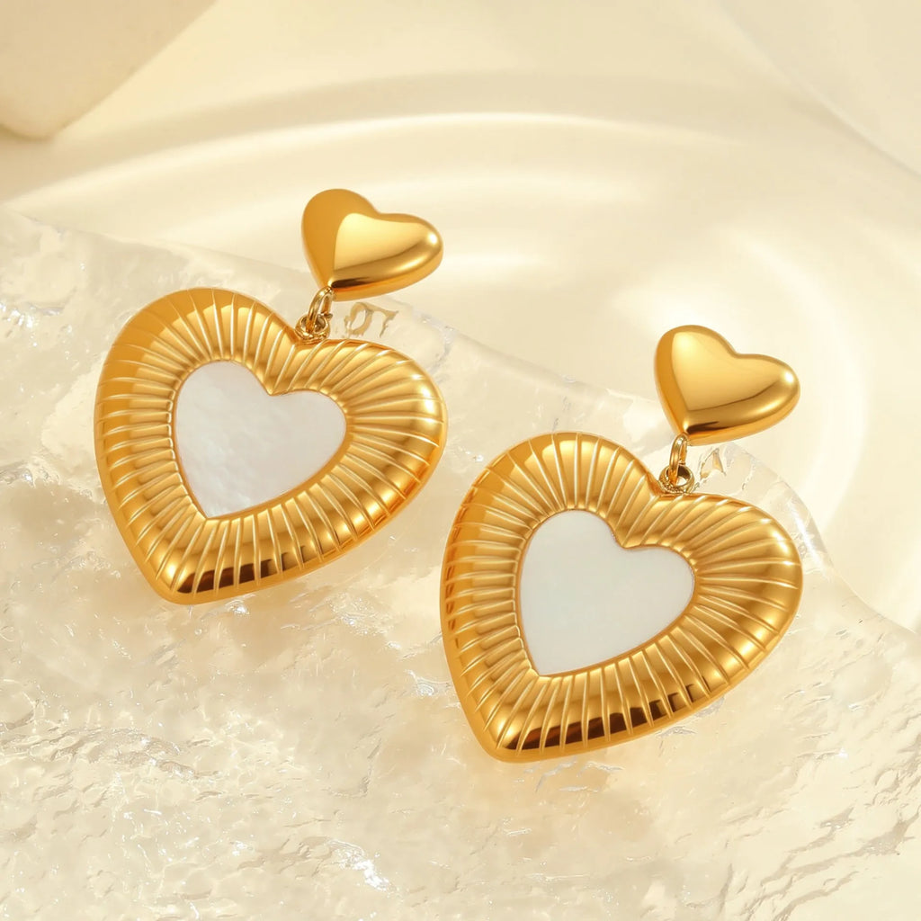 Women's gold heart-shaped fritillary earrings with stainless steel construction and electroplated finish