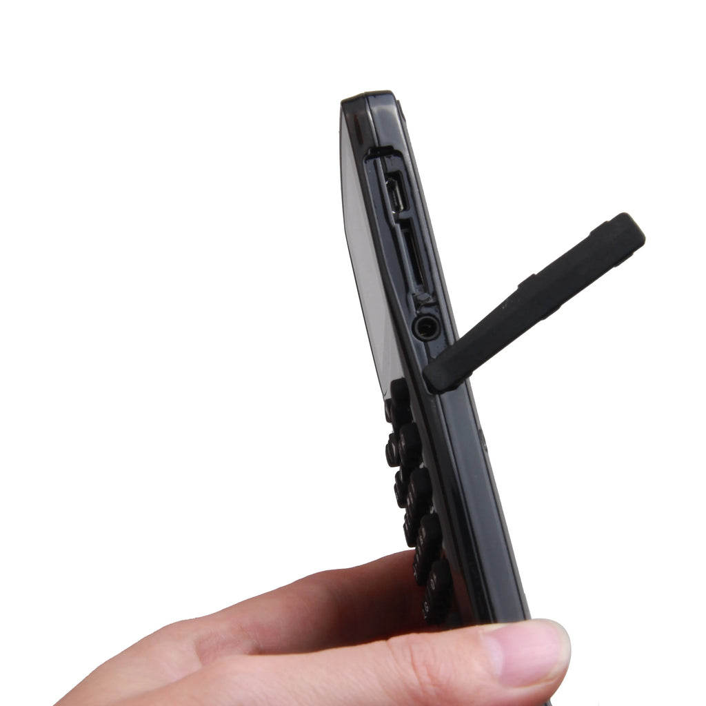 Black multifunctional e-book reader with 2.8cm screen showing multiple language options and attached adjustable strap