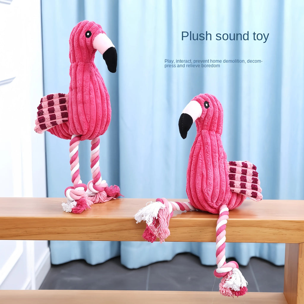 Colourful animal-shaped corduroy squeaky dog toy with reinforced stitching
