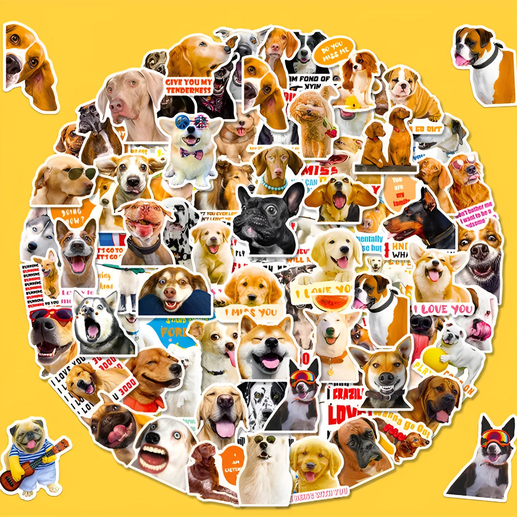 Realistic dog facial expression sticker pack with 100 sheets and Nordic style canine designs