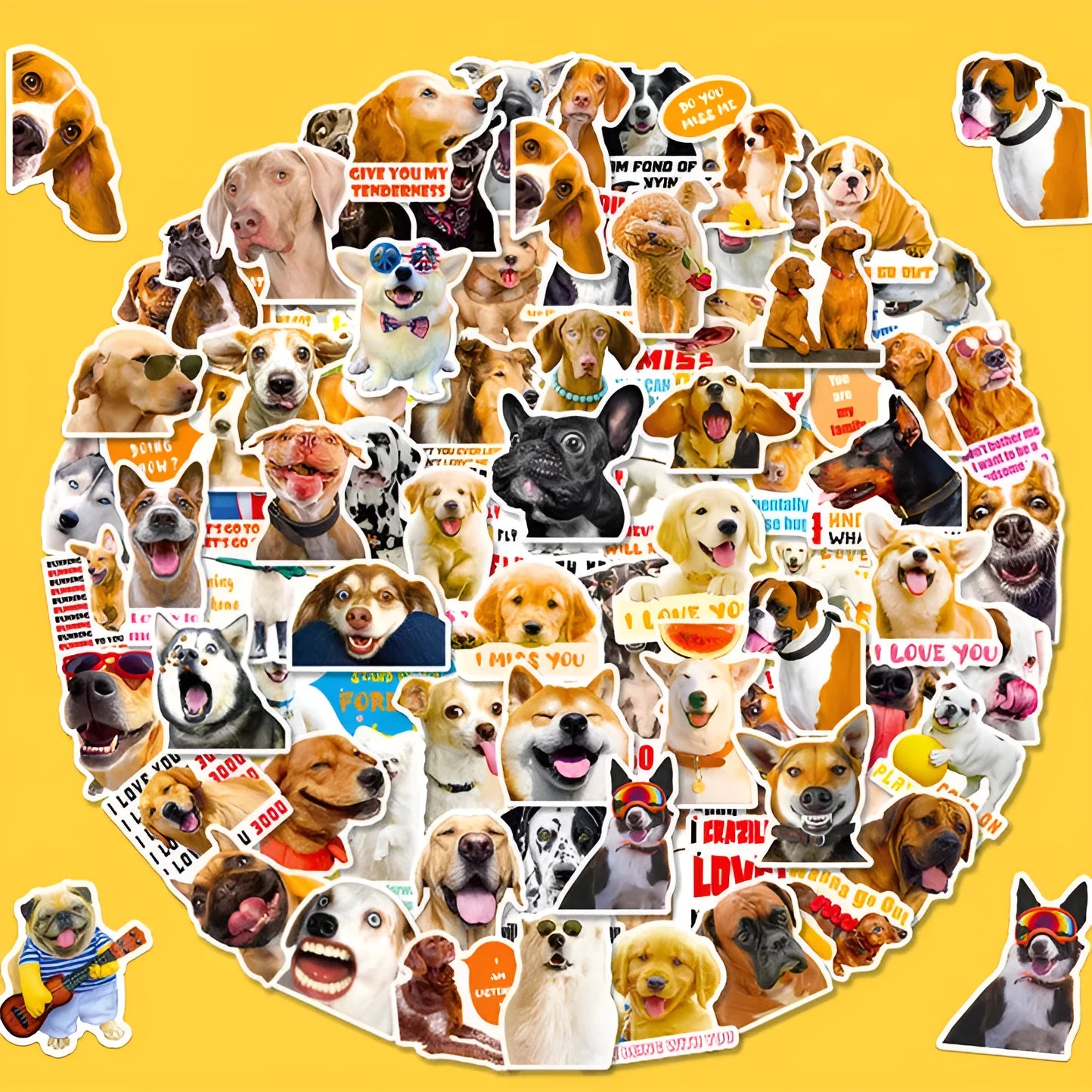 Realistic dog facial expression sticker pack with 100 sheets and Nordic style canine designs
