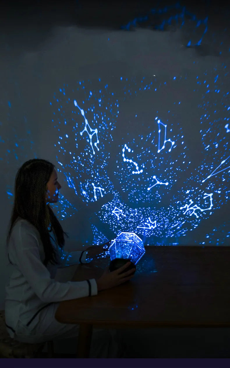 LED star night light projector creating rotating colour patterns for children's bedroom