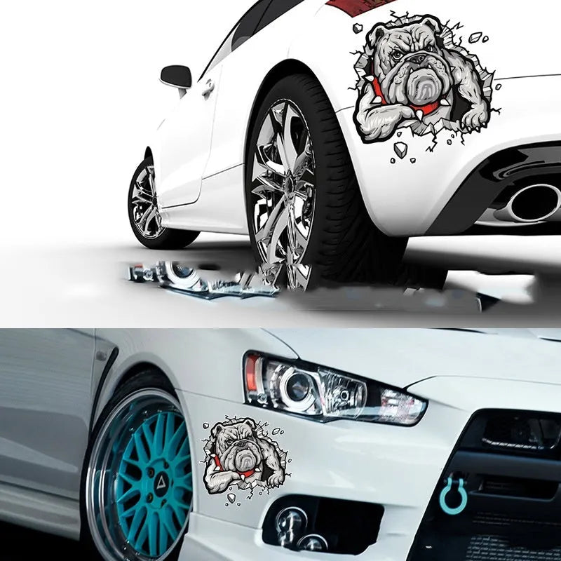 Grey dog pattern motorcycle decorative sticker showing 17cm square dimensions with customisable size options
