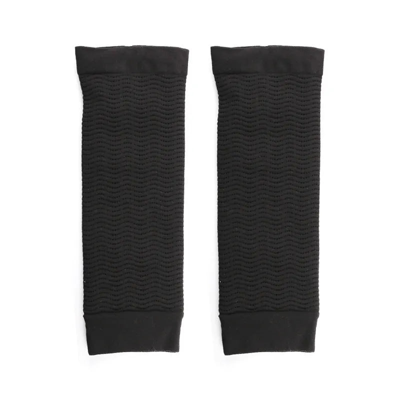Women's free size shaping arm sleeves in black and skin colour made from nylon fabric
