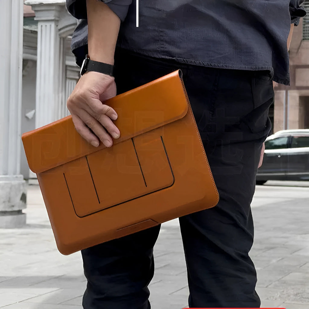 Black laptop bag bracket for 13.3-inch notebooks showing dual-angle viewing positions