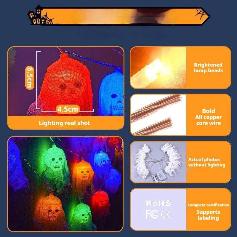 Halloween coloured LED light strings with battery box for indoor wall decoration