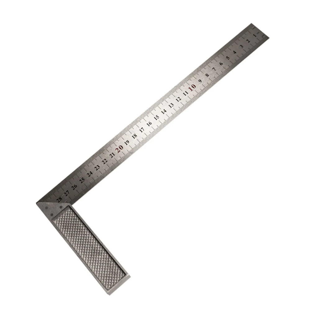 Red thin 7inch metal combination angle ruler with metric graduations on both sides for surveying