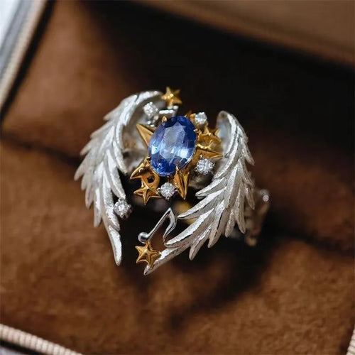 Angel wings geometric design adjustable ring with US size 8 opening band for men and women