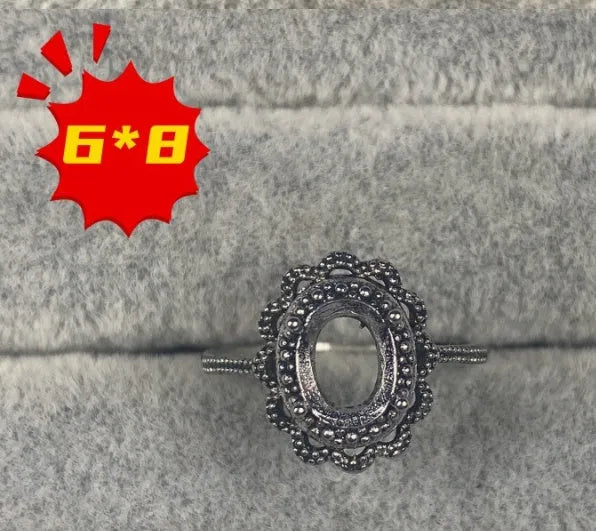 Oval denier copper ring with 6x8mm main stone and five-pointed star Korean style design