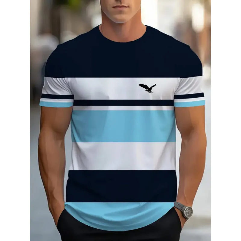 Men's loose fit short-sleeve T-shirt with digital 3D printed stripe patterns