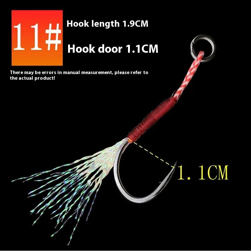 Single fishing hook made of bright wire iron plate in sizes No. 9 through No. 14 for sea fishing.