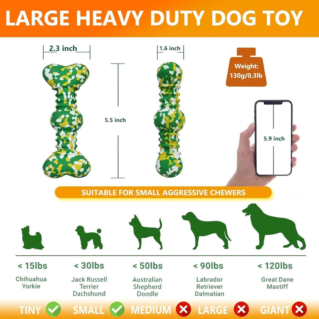 USDA Organic natural rubber dog chew toy with camouflage pattern for medium and large breed dogs