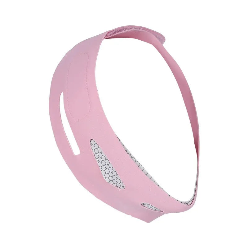 Pink elastic V face bandage for facial contouring and skin tightening with adjustable design