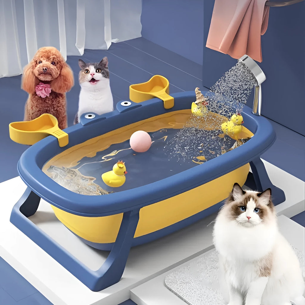 Blue foldable plastic pet tub for small dogs and cats